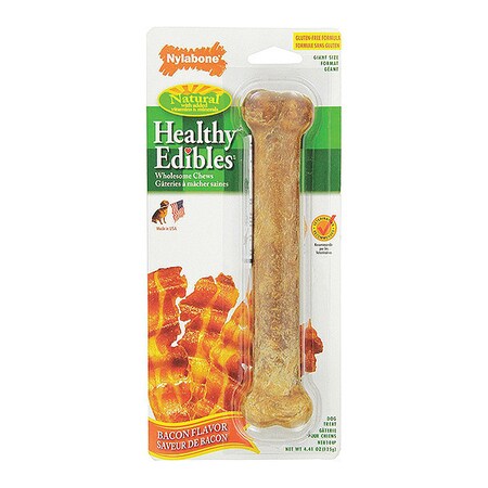 Nylabone Healthy Edibles Longer Lasting Bacon Dog Treat Large 8" x 1.75" x 1" NEB104P