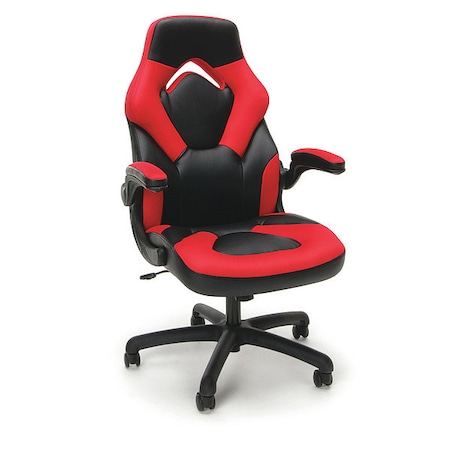 Ofm Gaming Chair, Padded Flip-up, Fabric: Red; Leather: Black ESS-3085-RED