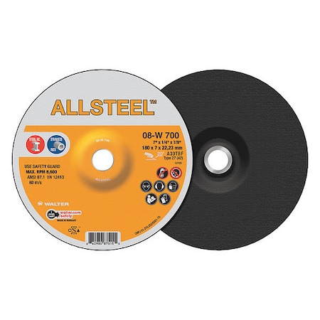 Walter Surface Technologies Allsteel Grinding Disc, 7" x 1/4" x 7/8 08W700