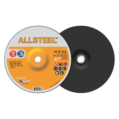 Walter Surface Technologies Allsteel Grinding Disc, 9" x 1/8" x 7/8 08W902
