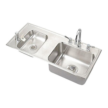 Elkay Double Bowl 18G 37.25' X 17' X 7.625' TMt Sink Kit Lustertone DRKRQ3717LC