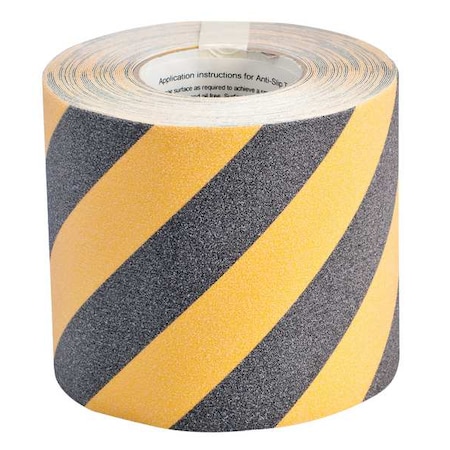 Brady Anti Slip Tape Film: Polyester, Adhesive: Acrylic Proprietary Grit Size, Black/Yellow, 6" W x 78150