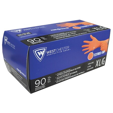 West Chester Protective Gear Disposable Gloves, 7.00 mil Palm, Nitrile, L, 100 PK, Orange 2940/L-V