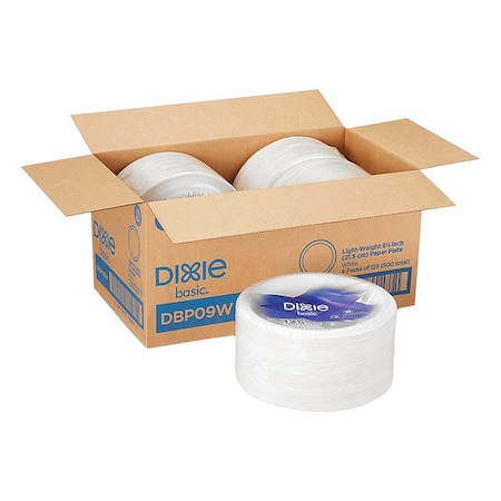 Dixie Paper Dinnerware, Plates, White, 8.5" dia, PK500 DBP09W