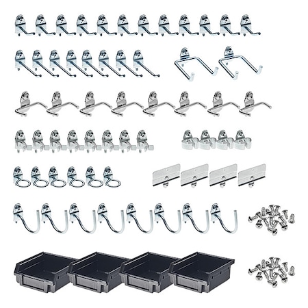 Triton Products 64 pc. Steel Pegboard Hook & Bin Assortment for 1/8 In. and 1/4 In. Pegboard (60 Asst Hooks & 4 Bins) 76964
