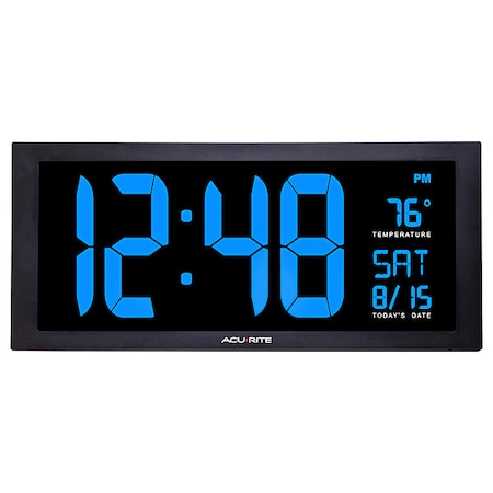 Zoro Select Jumbo Digit Calendar Clock W/ Indoor Temperature, 18", Blue 76100M