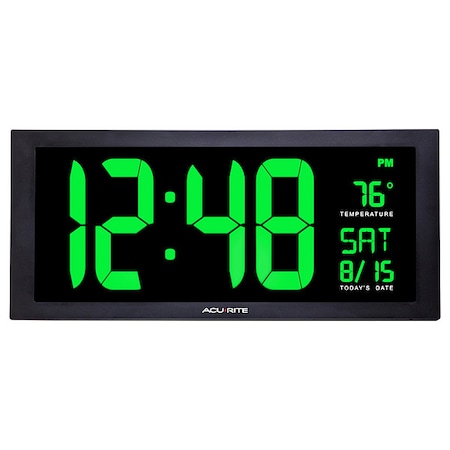 Zoro Select Jumbo Digit Calendar Clock W/ Indoor Temperature, 18", Green 76101M