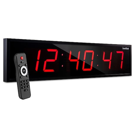 Ivation Digital Clock, LED, Rectangle, 48" W, Red JID0148TRED