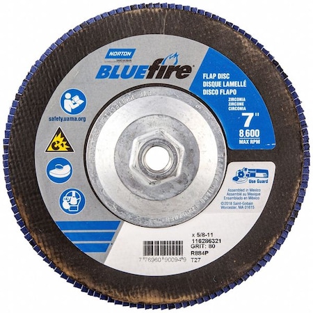 Norton Abrasives Flap Disc, Zirconia Alumina, 7" dia 77696090094