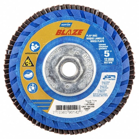 Norton Abrasives Flap Disc, Ceramic, Type 27, 5" dia 77696090142