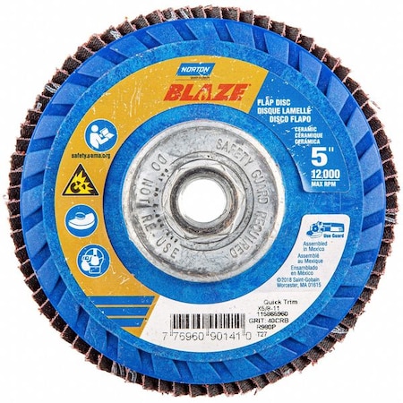 Norton Abrasives Flap Disc, Ceramic, Type 27, 5" dia 77696090141