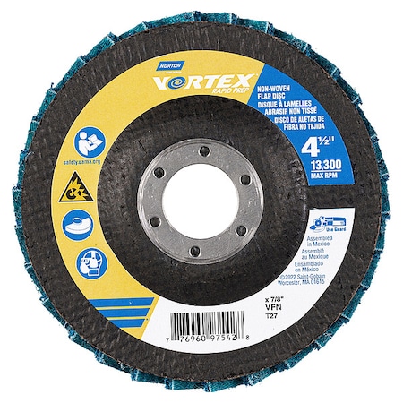 Norton Abrasives Flap Disc, Aluminum Oxide, 4 1/2" dia 77696097542