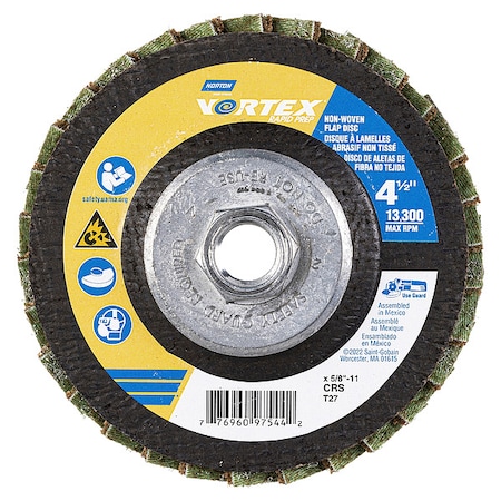 Norton Abrasives Flap Disc, Aluminum Oxide, 4 1/2" dia 77696097544