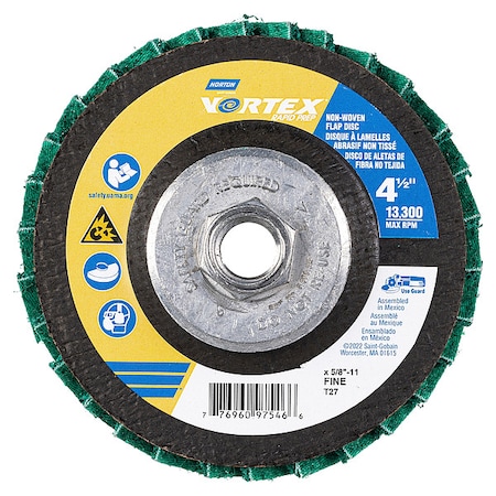 Norton Abrasives Flap Disc, Aluminum Oxide, 4 1/2" dia 77696097546