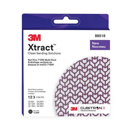 3M Cubitron Hook-and-Loop Sanding Disc, 5 in Dia, Multi Pack of Varying Grits, Ceramic, Coated, Xtract710W, PK12 7100288313