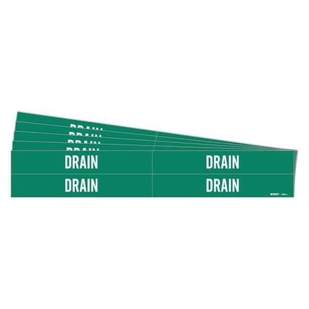 Brady Pipe Marker, Adhesive, White, Drain, PK5 7090-4-PK