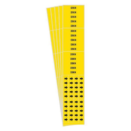 Brady Pipe Marker, Adhesive, Black, Drain, PK5, 7091-3C-PK 7091-3C-PK