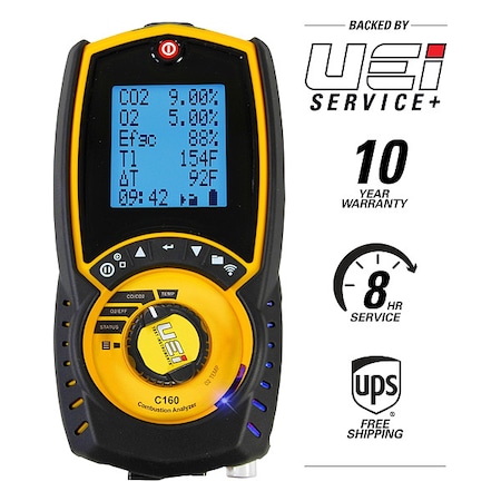 Uei Test Instruments Combustion Analyzer, 32to113F, 21% v/vO2 C160
