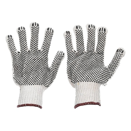 Condor Knit Gloves, Cotton, Polyester, PVC, Dotted Palm, Knit, Beige, Black, 2XL, 1 PR 783W26