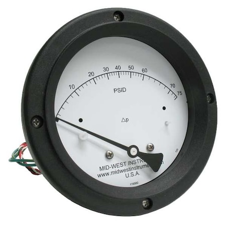 Midwest Instrument Differential Pressure Gauge and Switch 120AC-00-O-AA-75P