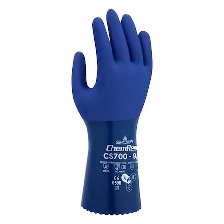 Showa CS700 Chemical Resistant Gloves, Polyester, 11 3/4 in L, 1.16 mm, Blue, 10, 1 PR CS700XL-10