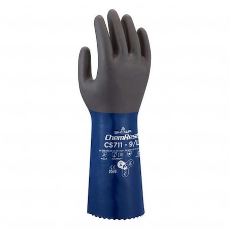 Showa CS711 Chemical Resistant Gloves, Polyester, 13 3/4 in L, 1.47 mm, Blue, 10, 1 PR CS711XL-10