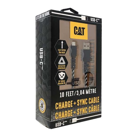 Cat Reinforced USB Cable, Black, 10ft L CAT-USB-USBC