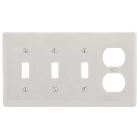 Hubbell Wiring Device-Kellems Toggle/Duplex Receptacle Wall Plate, Number of Gangs: 4 Plastic, Satin Finish, Light Almond P38LA