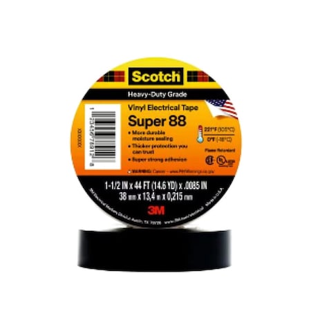 3M Electrical Tape, Black, 14-5/8 yd L, 1-1/2 in W Super 88