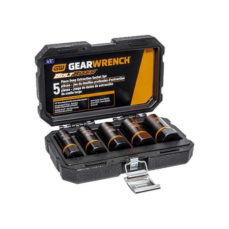 Gearwrench 5 Piece 1/2" Drive Bolt Biter Deep Extraction Socket Set 86070