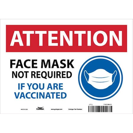 Zoro Select Face Mask Safety Sign, 10 in Height, 14 in Width, Vinyl, Rectangle, English 785M65