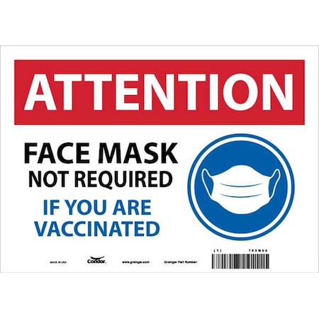 Zoro Select Face Mask Safety Sign, 10 in Height, 14 in Width, Plastic, Rectangle, English 785M66