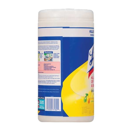 Lysol Disinfecting Wipes, 1-Ply, 7 x 7.25, Lemon and Lime Blossom, White, 80 Wipes/Canister, PK6 19200-77182
