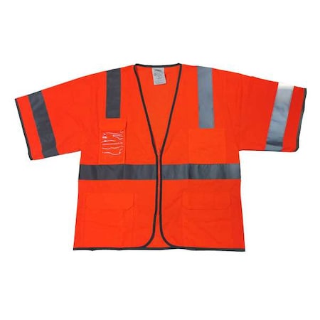 Zoro Select Hi-Vis Safety Vest 4XL Class 3 U Back, , Zipper 5 Pockets, No Mic Tab, ID Window 786F23