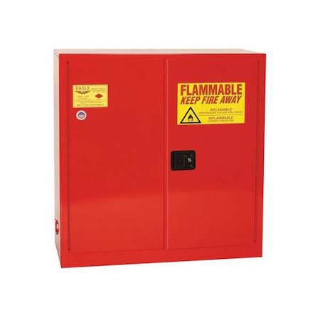 Eagle Hazardous Material Storage Cabinet, 40 gal, 3 Shelves, Steel, 43 in W x 44 in H x 18 in D, Red PI3010X