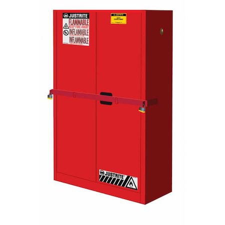 Justrite Hazardous Material Storage Cabinet, 45 gal, 2 Shelves, Steel, 43 in W x 65 in H x 18 in D, Red SC29884R