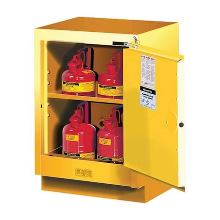Justrite Flammable Cabinet, 15 gal, 1 Shelves, Steel, 24 in W x 35 3/4 in H x 21 5/8 in D, Yellow 882420
