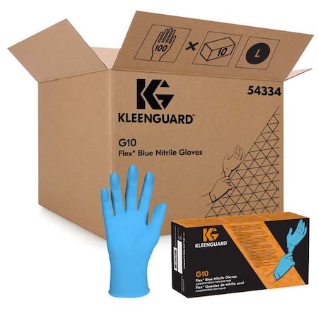 Ansell G10, Disposable Gloves, 3 mil Palm, Nitrile, Powder-Free, L ( 9 ), 100 PK, Blue 54334