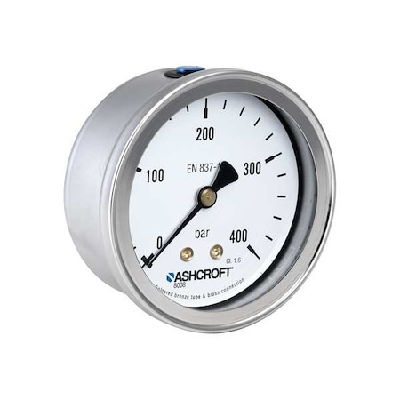 Ashcroft Pressure Gauge, 0 to 5,000 psi psi, 2 1/2 in Dial, 1/4 in NPT, Center Back Location 638008A4G02CP0L5000#