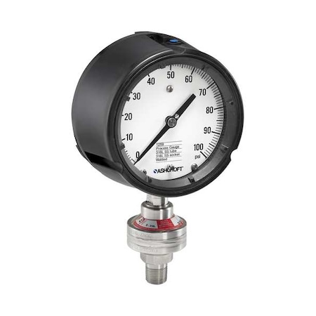Ashcroft Pressure Gauge, 0 to 300 psi, 4 1/2 in Dial, 1/2 in NPT, Bottom Location 451259SD04LXCYDJ300#-04510SS50XDJ