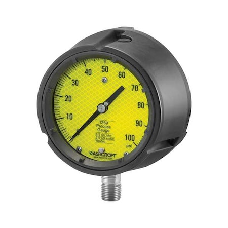 Ashcroft Pressure Gauge, 0 to 5,000 psi, 4 1/2 in Dial, 1/2 in NPT, Bottom Location 451259SD04LXCYD35000#
