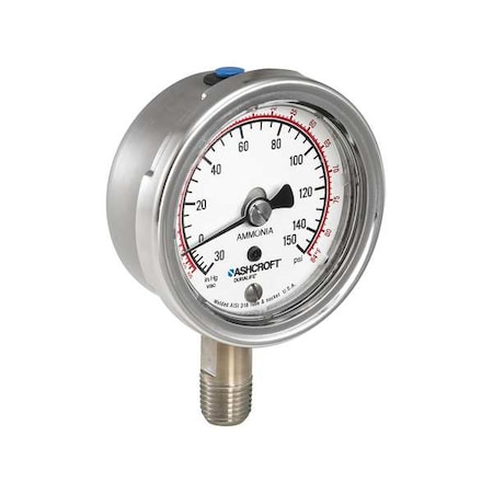 Ashcroft Compound Gauge, -30 to 300 psi, 2 1/2 in Dial, 1/4 in MNPT, Bottom Location 251009SW02LXR530IMV&300#