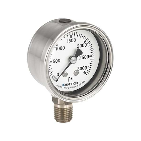 Ashcroft Pressure Gauge, 0 to 160 psi, 2 in Dial, 1/8 in NPT, Bottom Location 501008S01L160#
