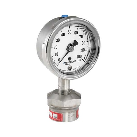 Ashcroft Pressure Gauge, 0 to 200 psi, 2 1/2 in Dial, 1/4 in MNPT, Bottom Location 251009SW02L200#25310HH02TCG