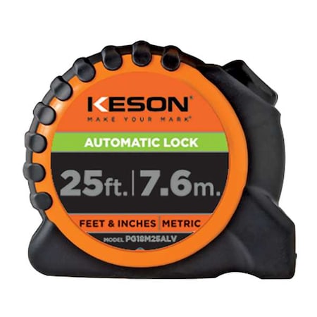 Keson Metric and SAE Tape Measure, Auto Lock PG18M25ALV