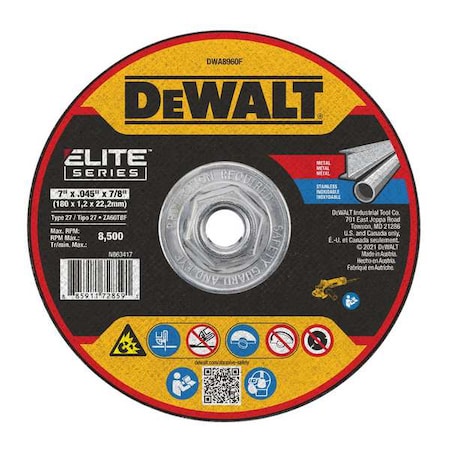 DEWALT Abrasive Wheel, 8,500 RPM DWA8960F