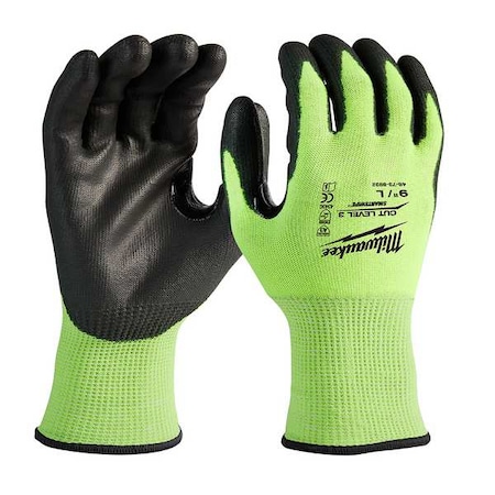Milwaukee Tool High Visibility Cut Level 1 Polyurethane Dipped Gloves - Large (12 Pairs), Polyurethane, Smooth 48-73-8912B