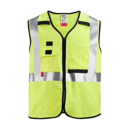 Milwaukee Tool AR/FR Cat.1 High Visibility Vest S/M Class 2 U Back, , Hook-and-Loop 10 Pockets, 2 Mic Tab, No 48-73-5301