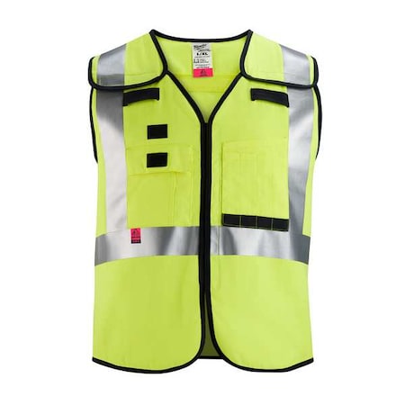 Milwaukee Tool AR/FR Cat.1 High Visibility Vest 4XL, 5XL Class 2 X Back, , Hook and Loop 10 Pockets, 2 Mic Tab, No 48-73-5314