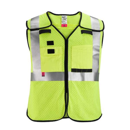 Milwaukee Tool AR/FR Cat.1 High Visibility Vest 4XL/5XL Class 2 X Back, , Hook-and-Loop 10 Pockets, 2 Mic Tab, No 48-73-5214